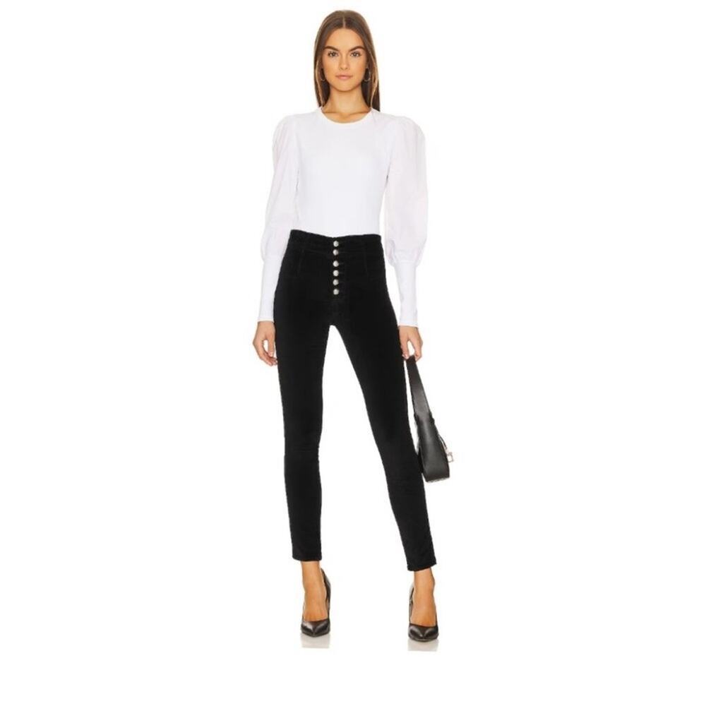 Veronica Beard Women’s Velvet Debbie Skinny High Rise Silver Tone Buttons Sz 25